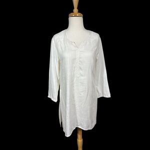 Kaira White Cotton Beach Kurta Tunic Blouse Sz M NWT
